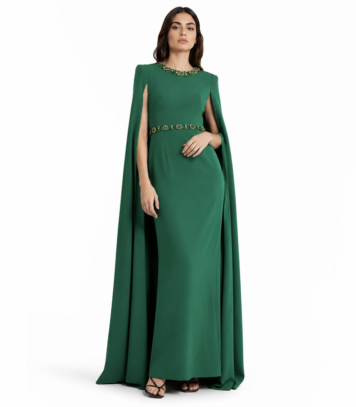 Embellished Cape Sleeve Maxi Dress – EMERALIS