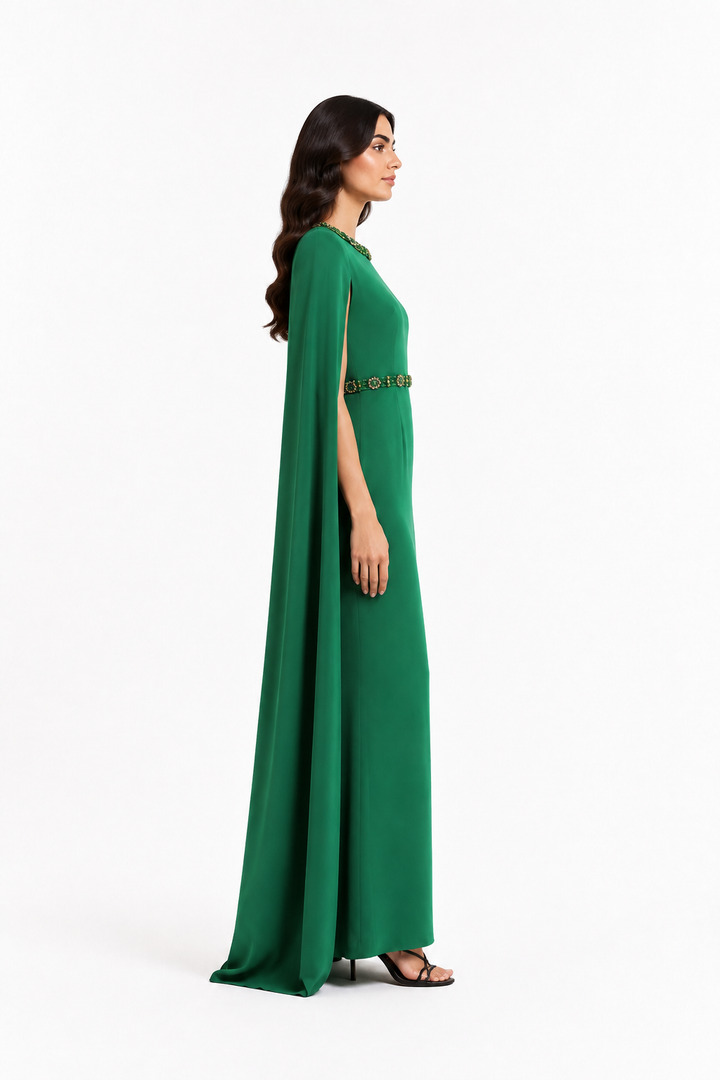 Embellished Cape Sleeve Maxi Dress – EMERALIS