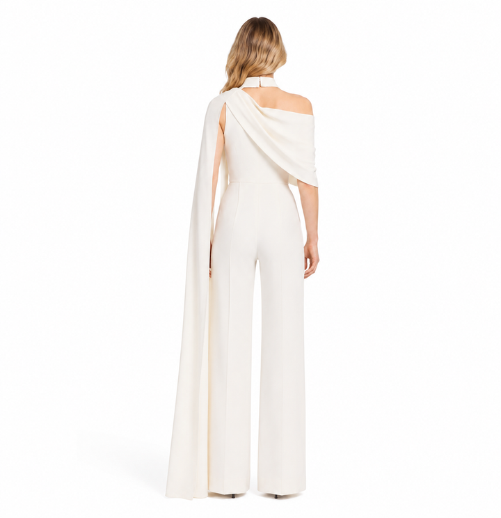 Asymmetric Cape Wide-Leg Jumpsuit – IVORIA