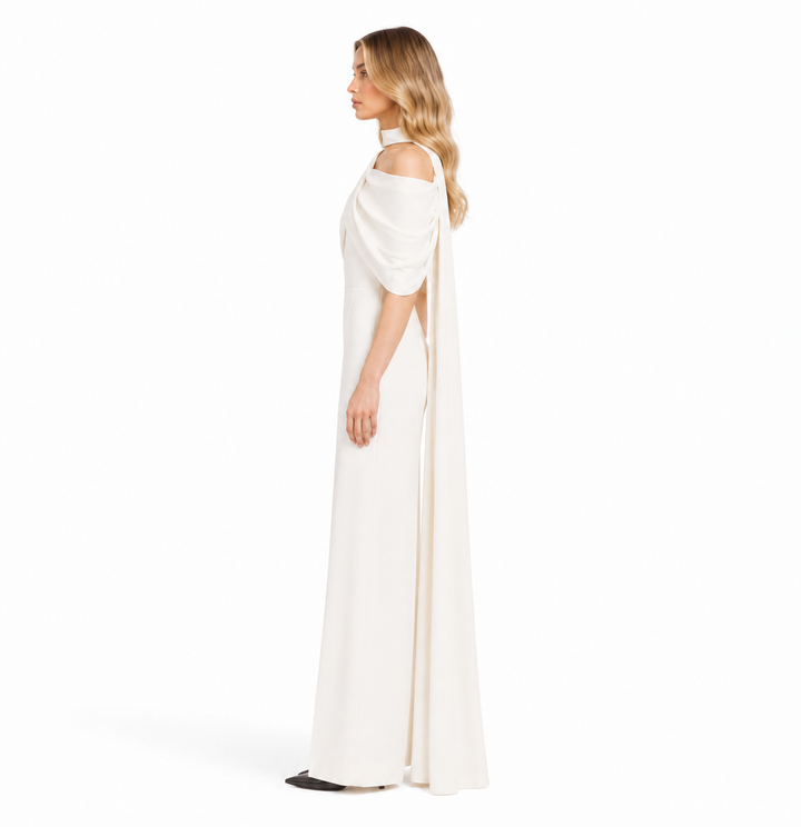 Asymmetric Cape Wide-Leg Jumpsuit – IVORIA