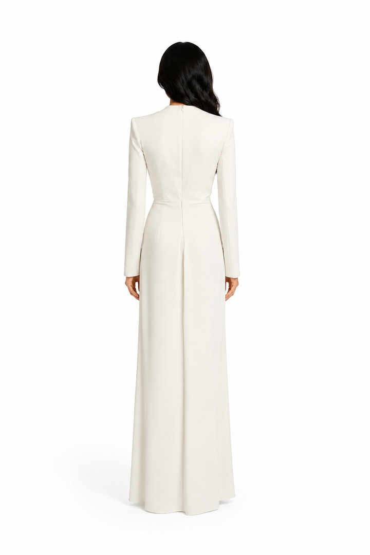 Ruched Long Sleeve Draped Maxi Dress – IVORELLE
