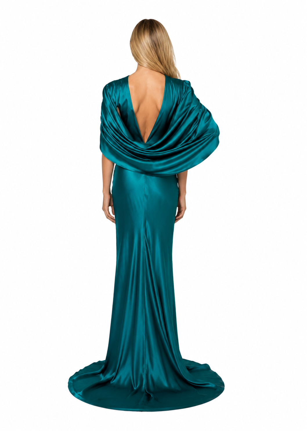 Satin Cape Sleeve Mermaid Maxi Dress – TEALORA