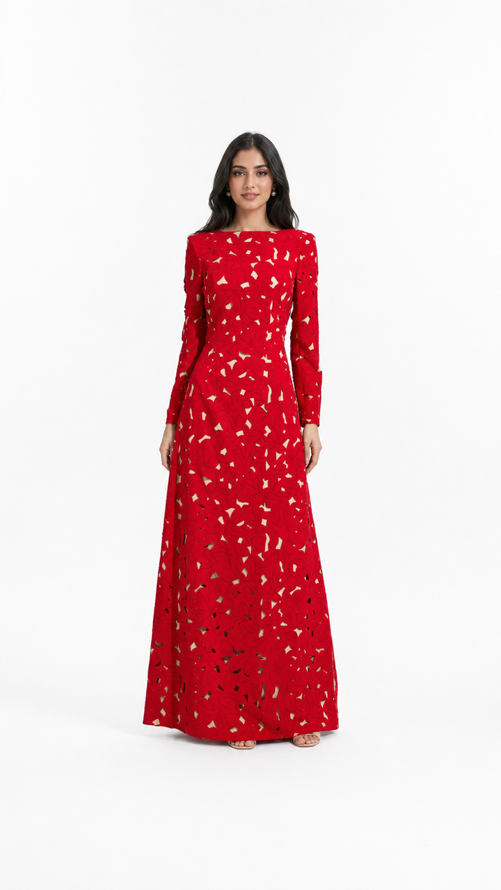 Red Floral Cutout Maxi Evening Dress – BERLA