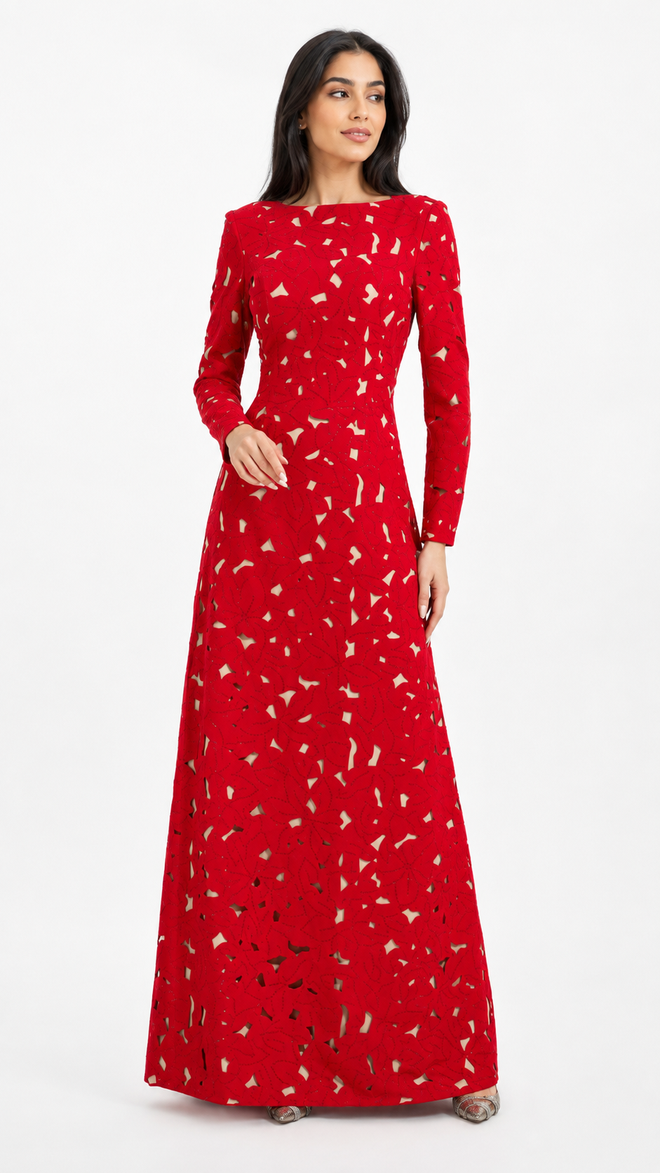 Red Floral Cutout Maxi Evening Dress – BERLA