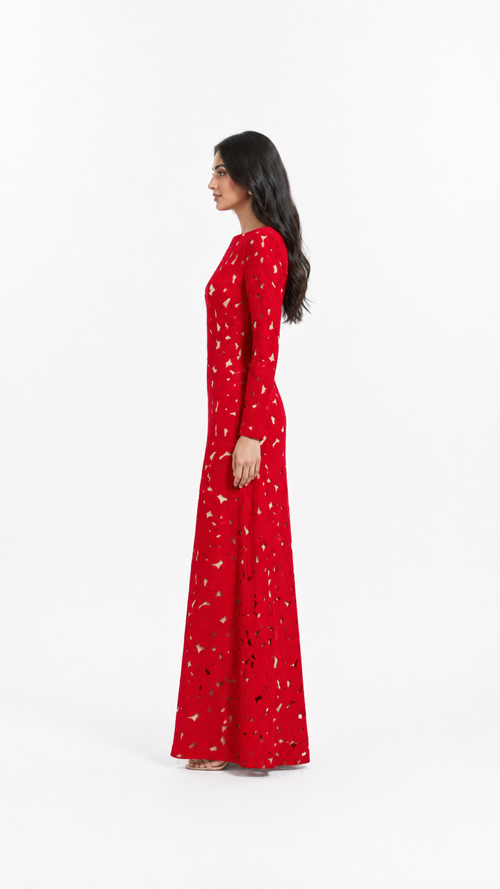 Red Floral Cutout Maxi Evening Dress – BERLA