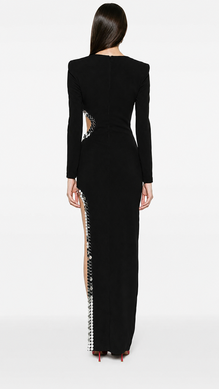 Black Crystal Cutout High Slit Evening Dress – ELVIRE