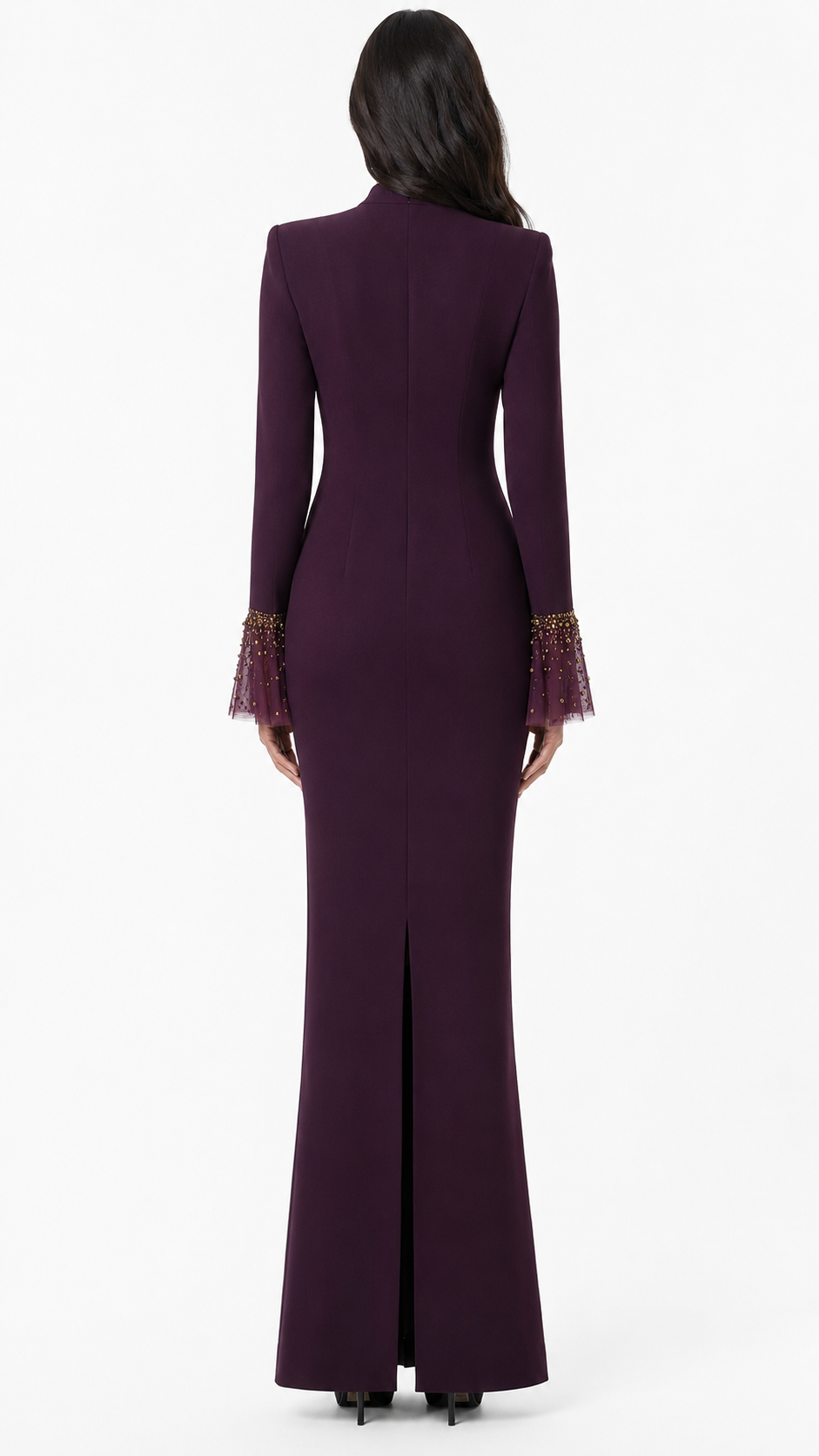 Plum Embellished Illusion Neck Maxi Dress – VIRLA