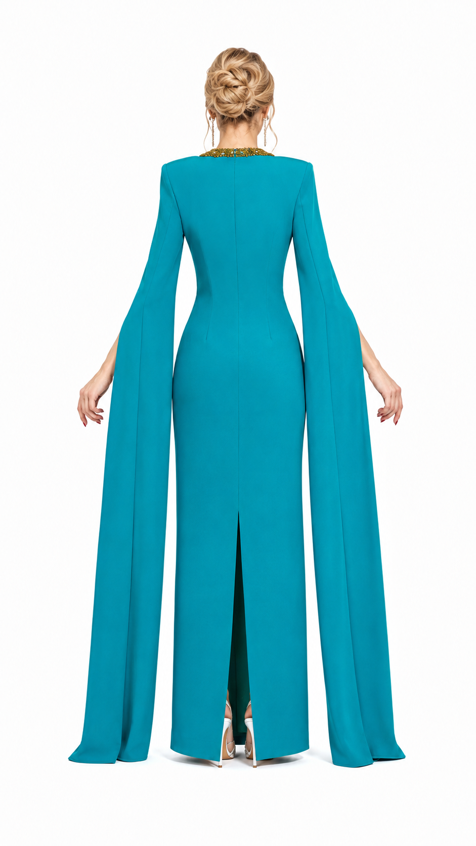 Teal Beaded Neck Cape Sleeve Maxi Dress – ALSIE