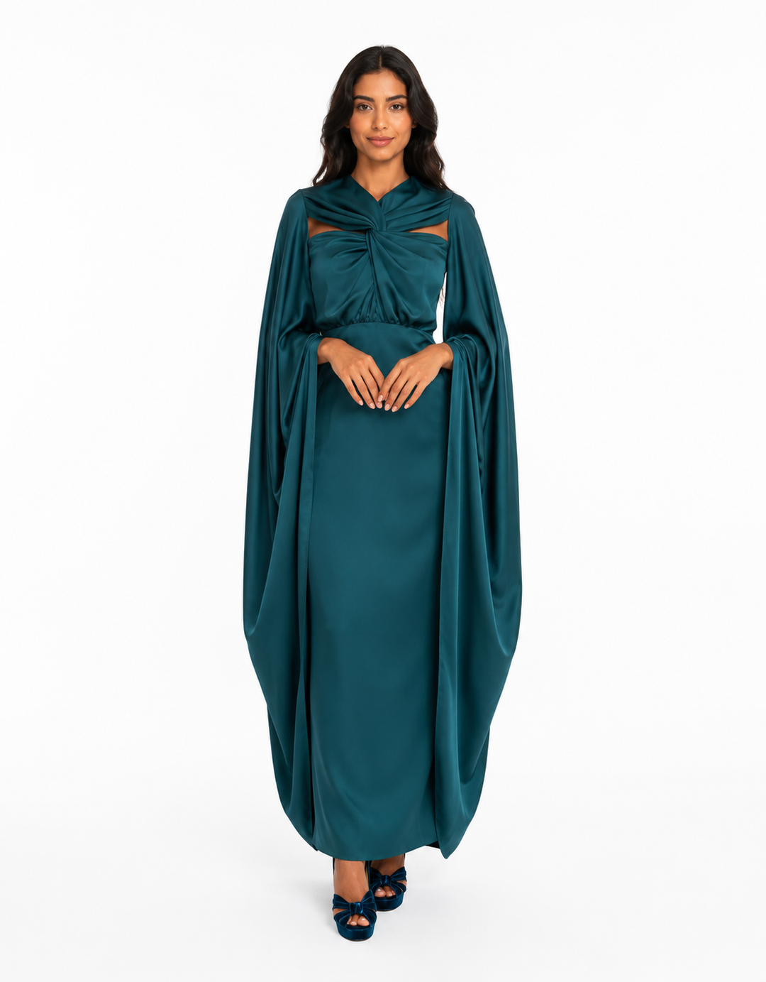 Mint Cape Satin Gown – ELARA