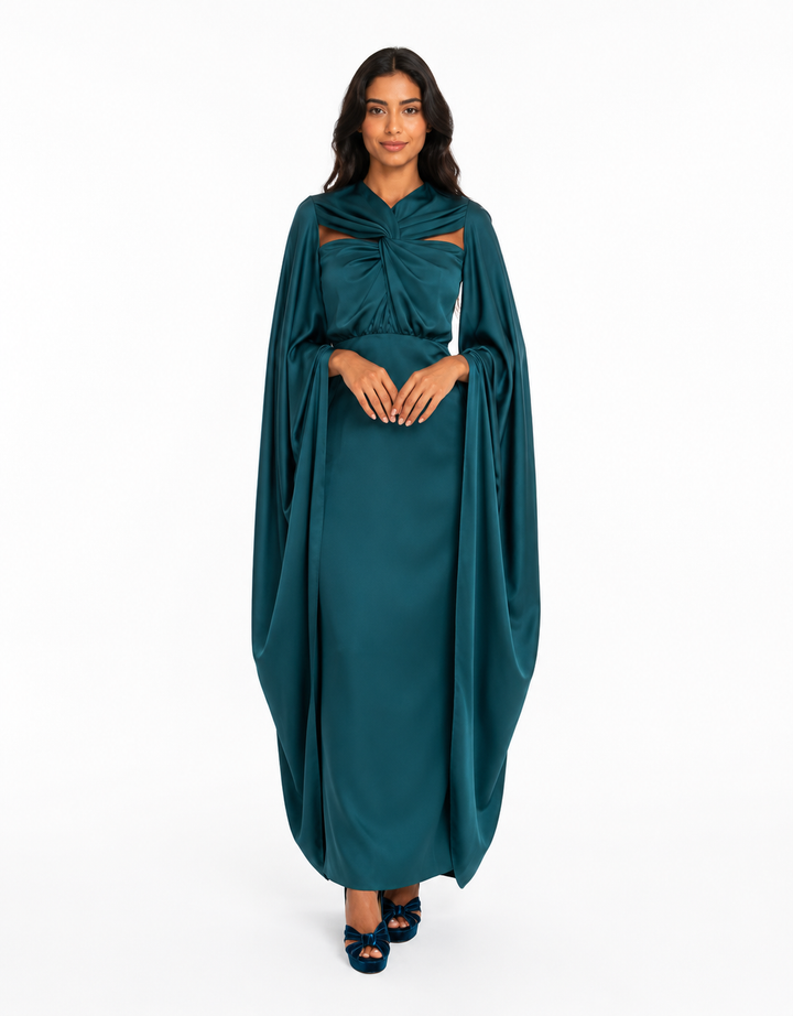 Mint Cape Satin Gown – ELARA