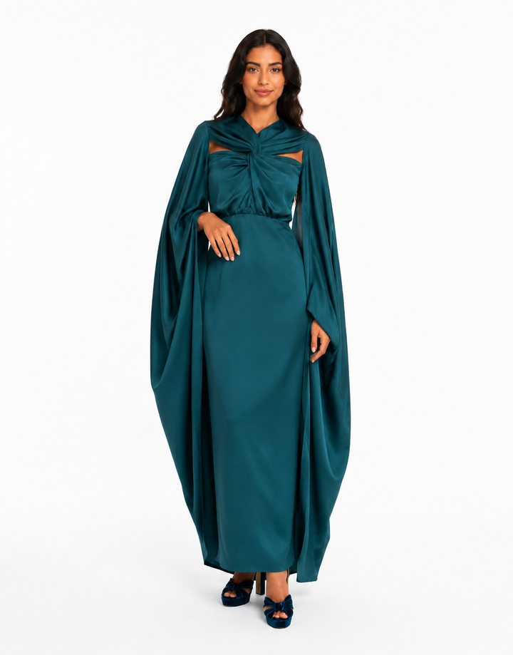 Mint Cape Satin Gown – ELARA