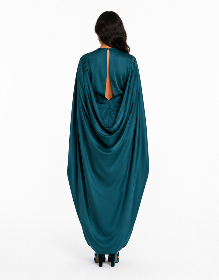 Mint Cape Satin Gown – ELARA