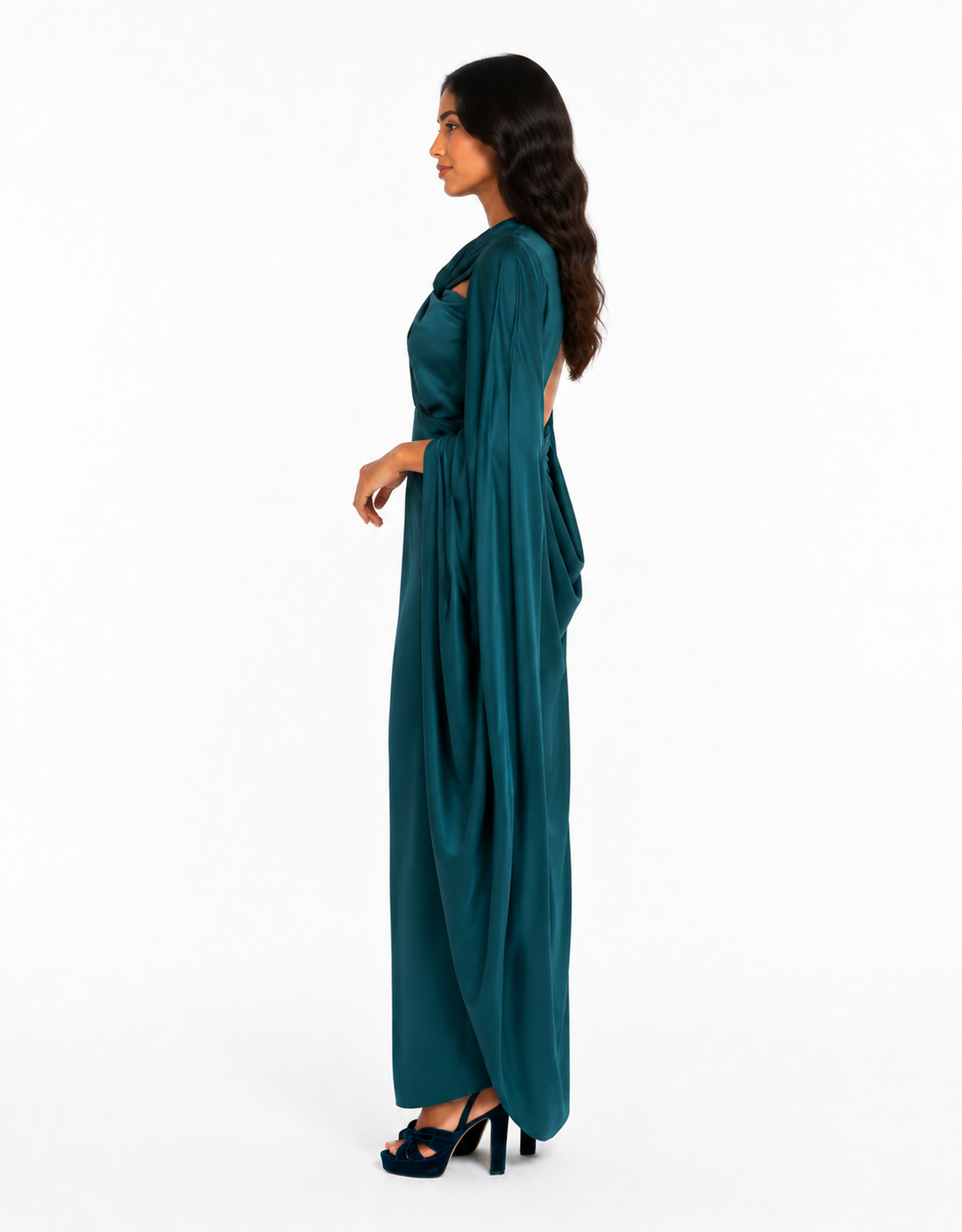 Mint Cape Satin Gown – ELARA