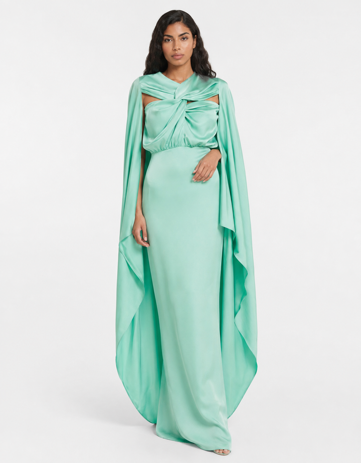Satin Cape Knot Maxi Dress – TEALORA
