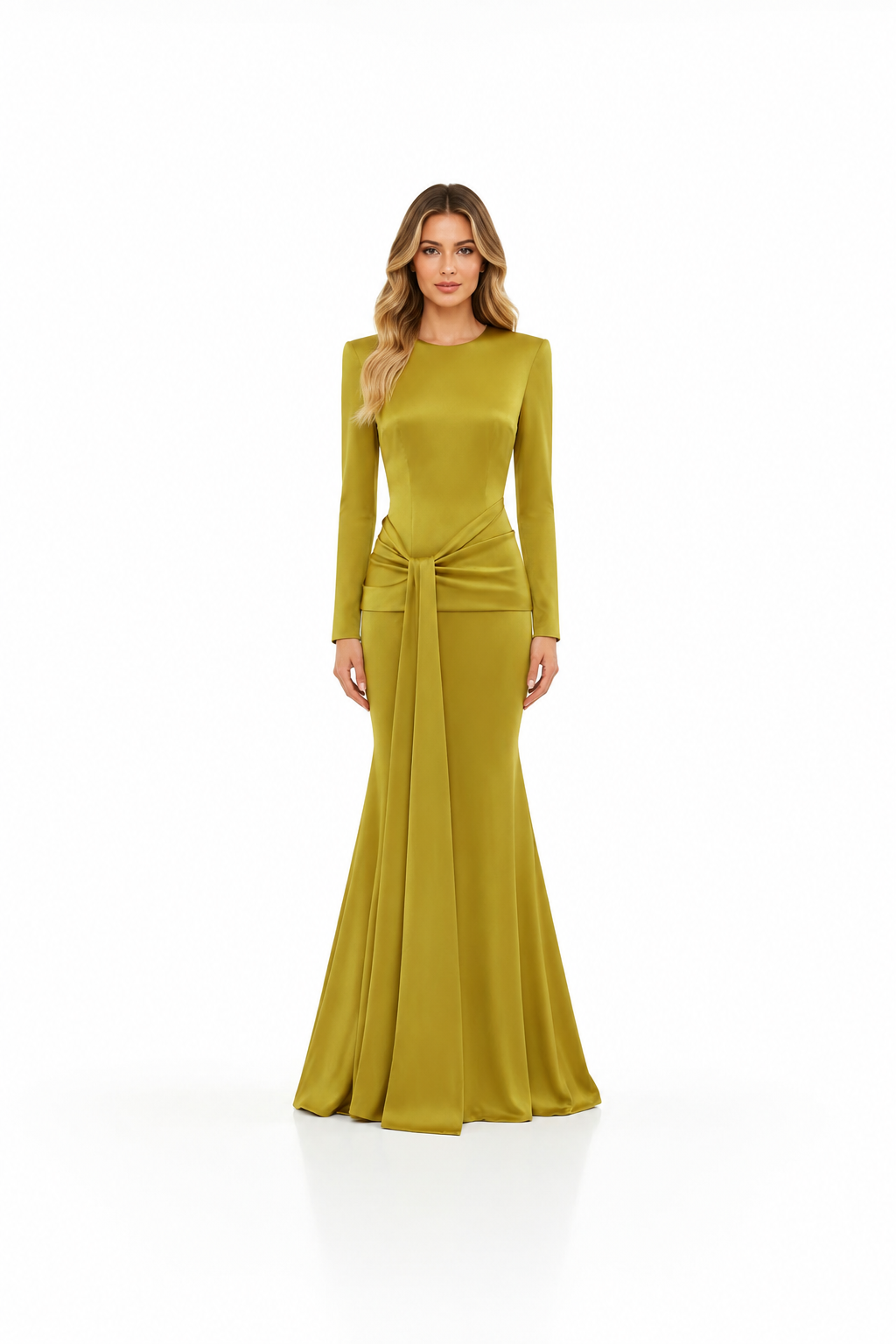 Long Sleeve Draped Mermaid Gown – ZELORA