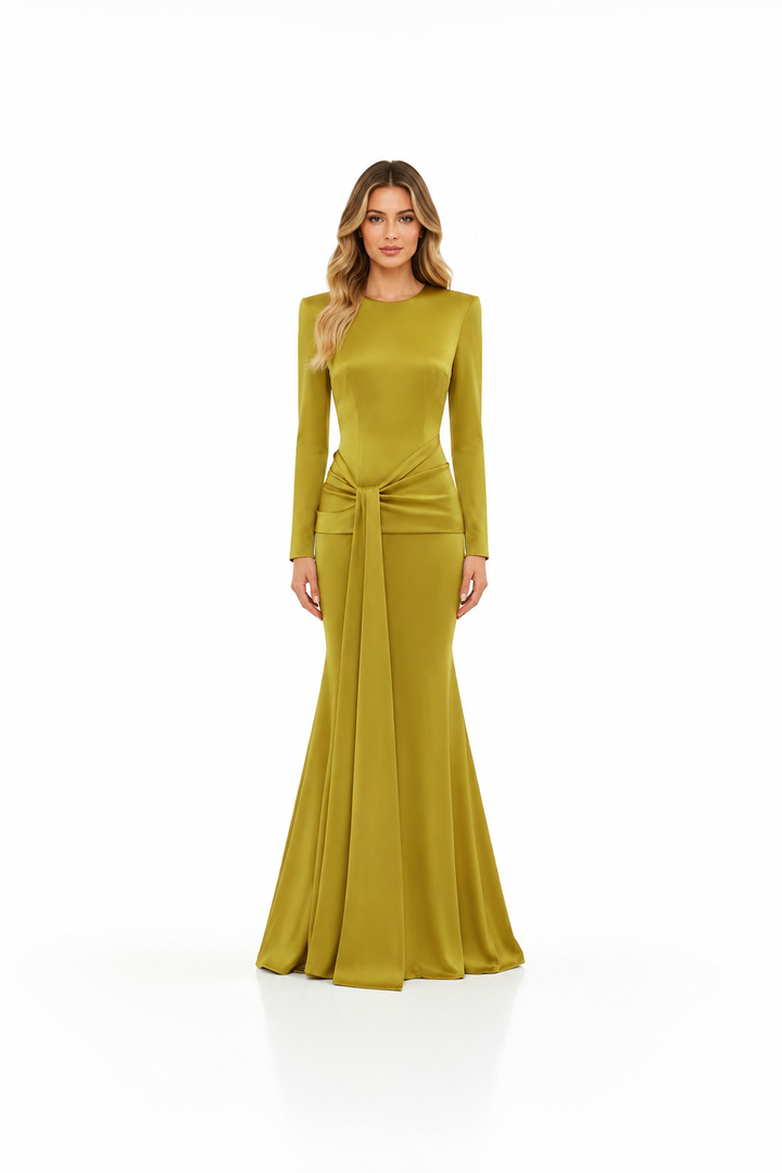 Long Sleeve Draped Mermaid Gown – ZELORA