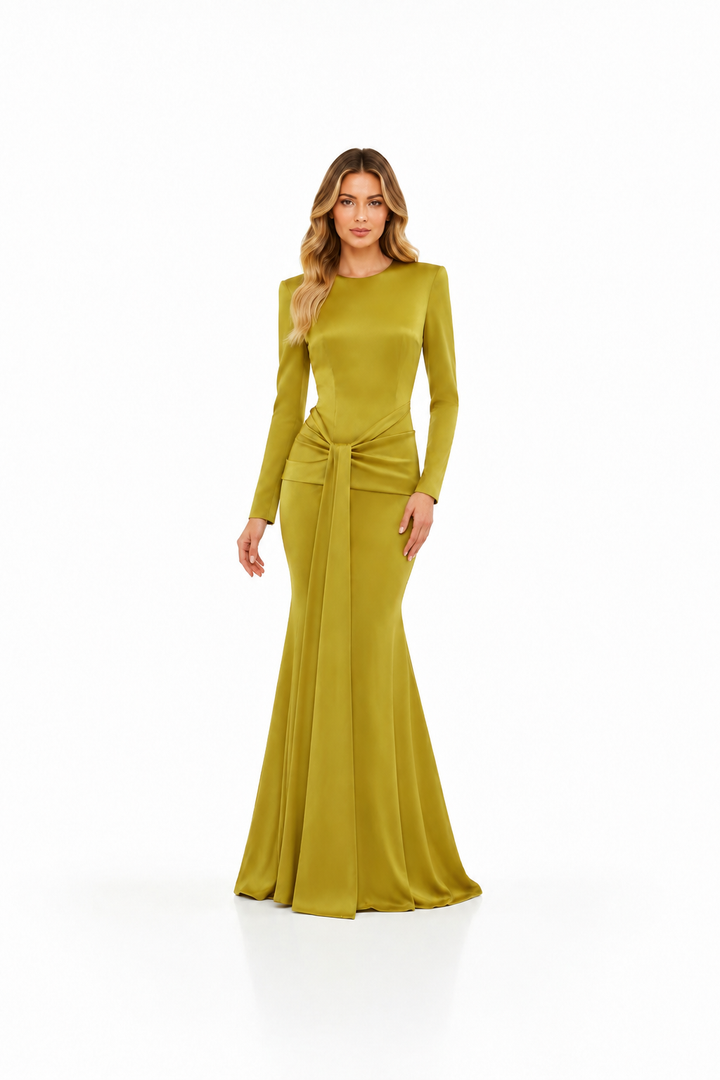 Long Sleeve Draped Mermaid Gown – ZELORA