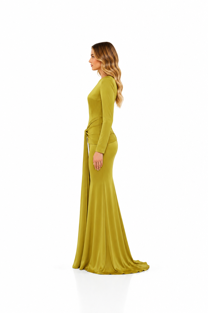Long Sleeve Draped Mermaid Gown – ZELORA