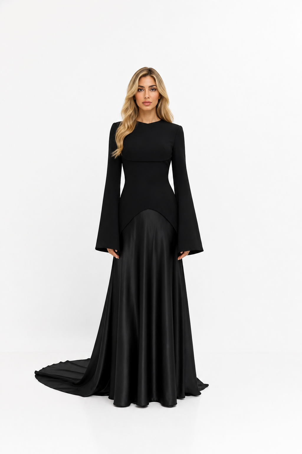 Flared Sleeve Satin Mermaid Gown – NORELLE