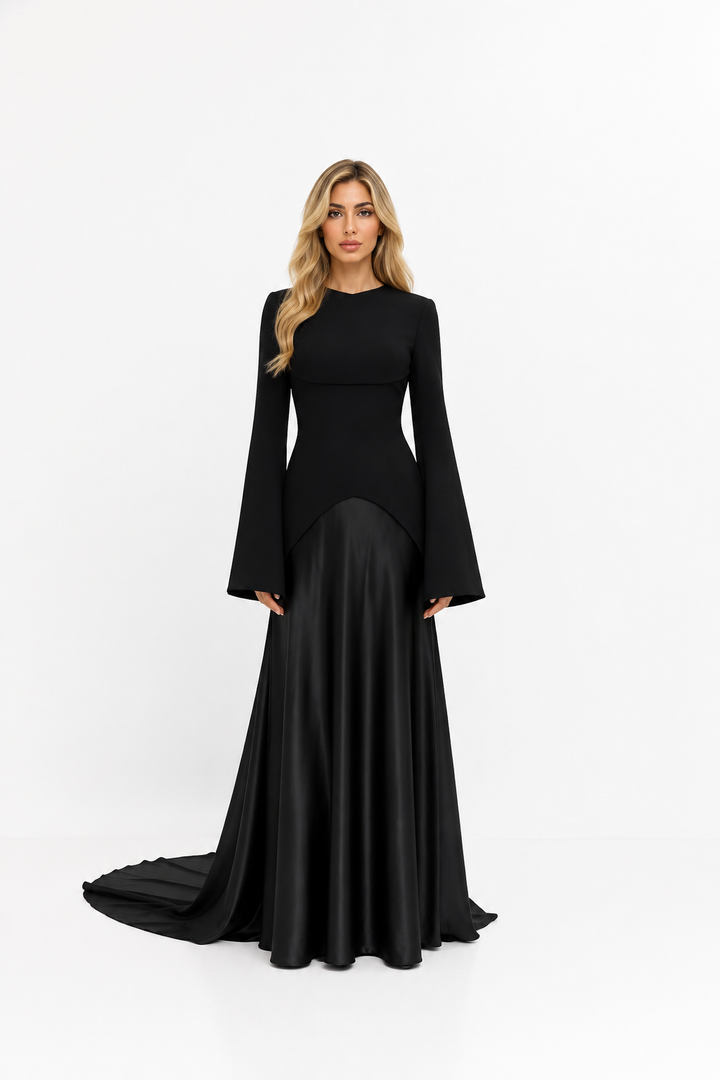 Flared Sleeve Satin Mermaid Gown – NORELLE