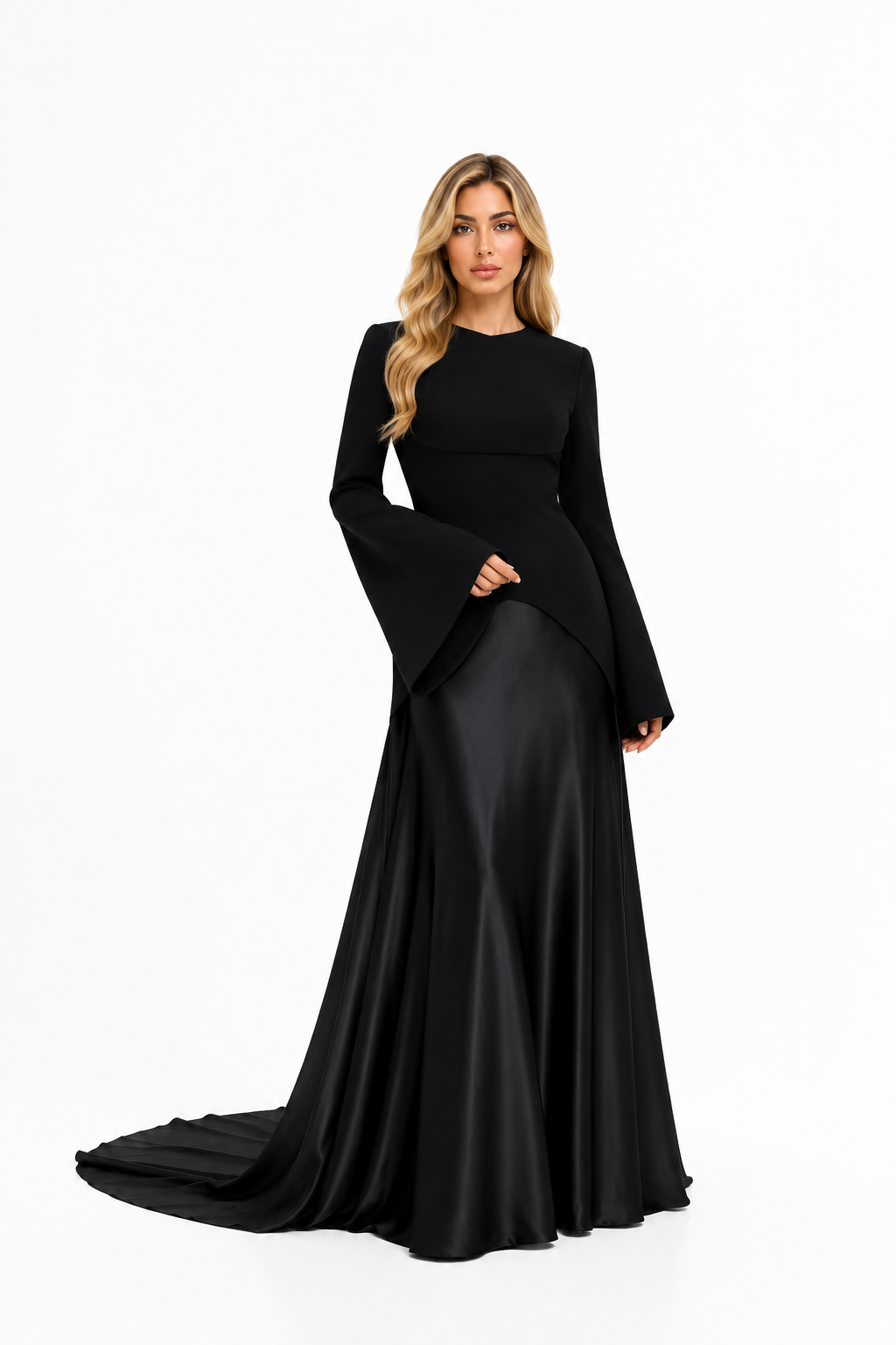 Flared Sleeve Satin Mermaid Gown – NORELLE