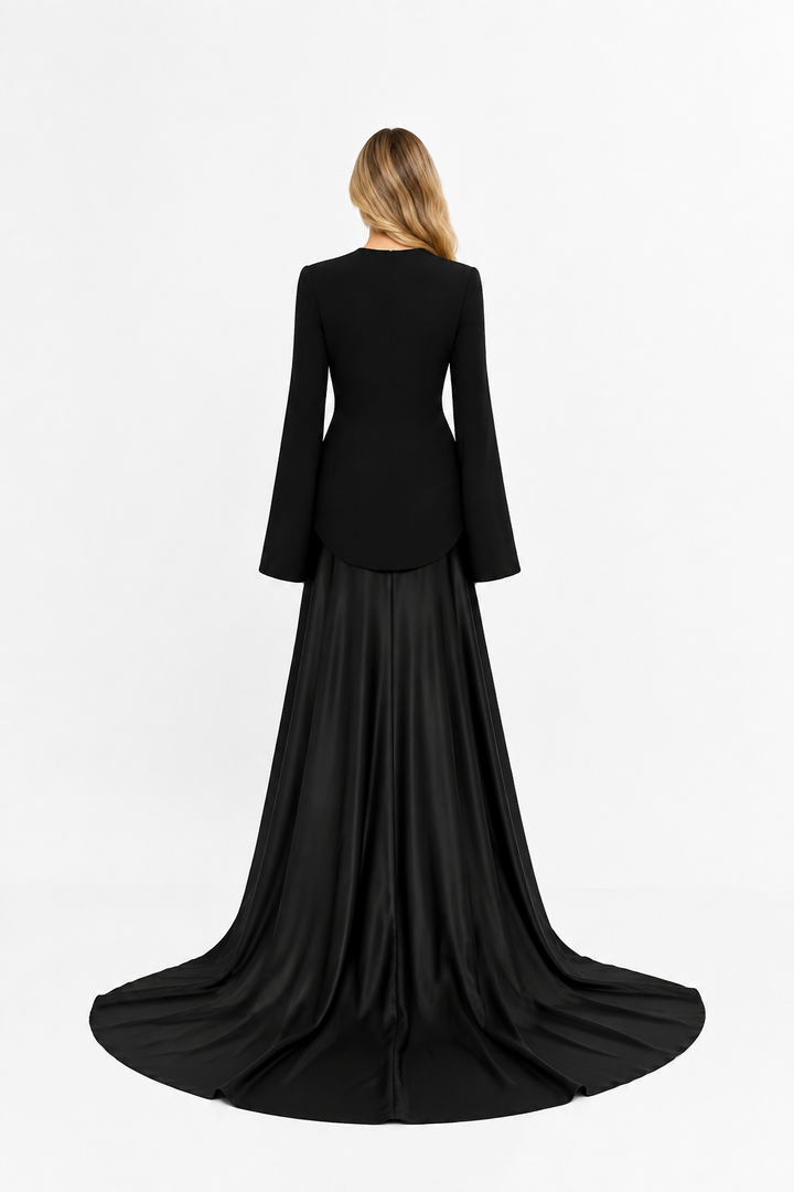 Flared Sleeve Satin Mermaid Gown – NORELLE