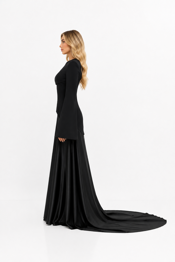 Flared Sleeve Satin Mermaid Gown – NORELLE