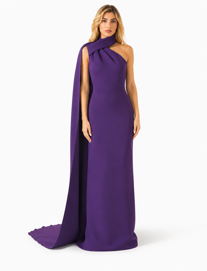 One Shoulder Cape Maxi Gown – VIORENA