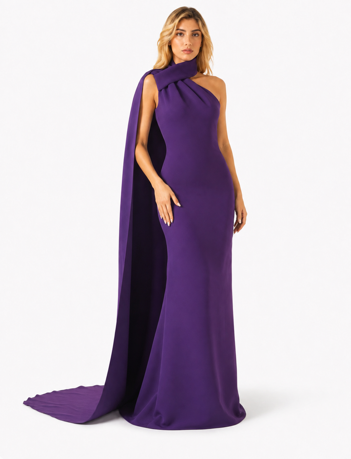 One Shoulder Cape Maxi Gown – VIORENA