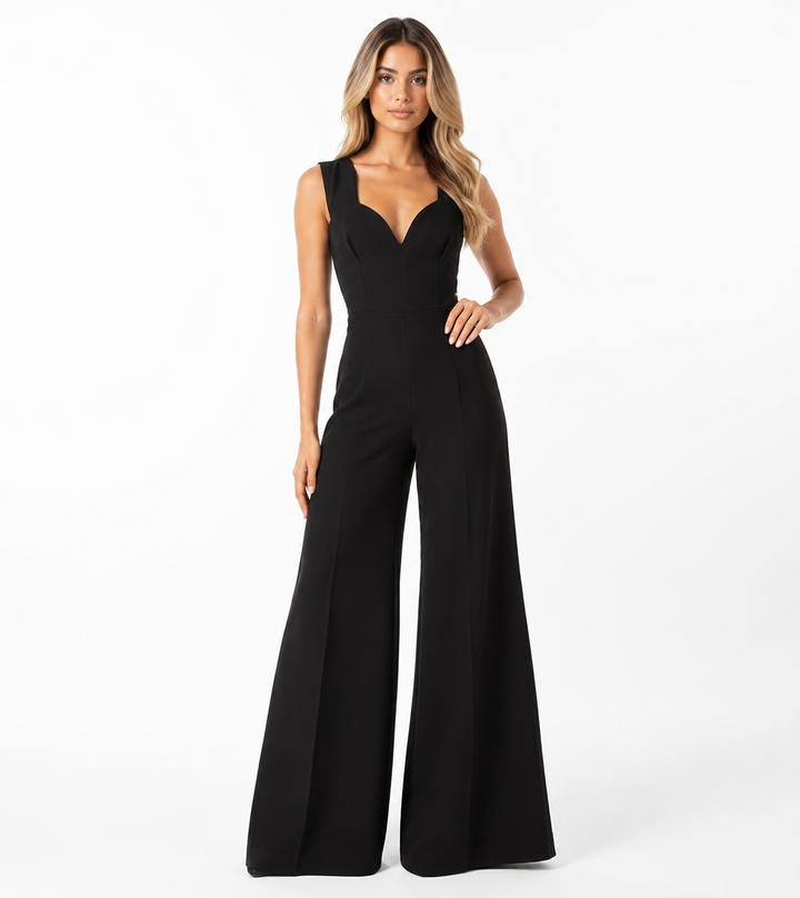 Deep V-Neck Wide-Leg Jumpsuit – NOIRENA