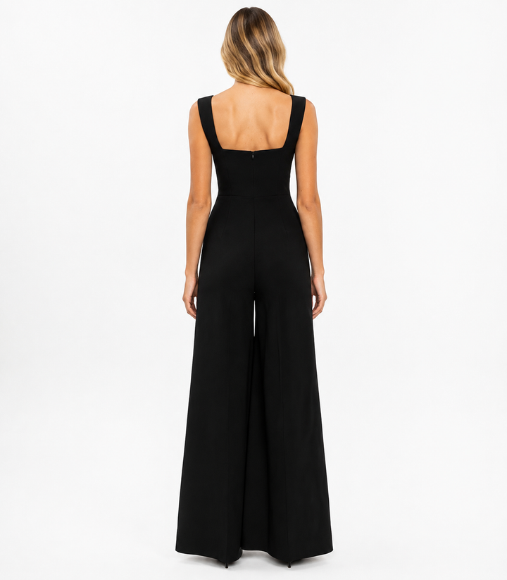 Deep V-Neck Wide-Leg Jumpsuit – NOIRENA