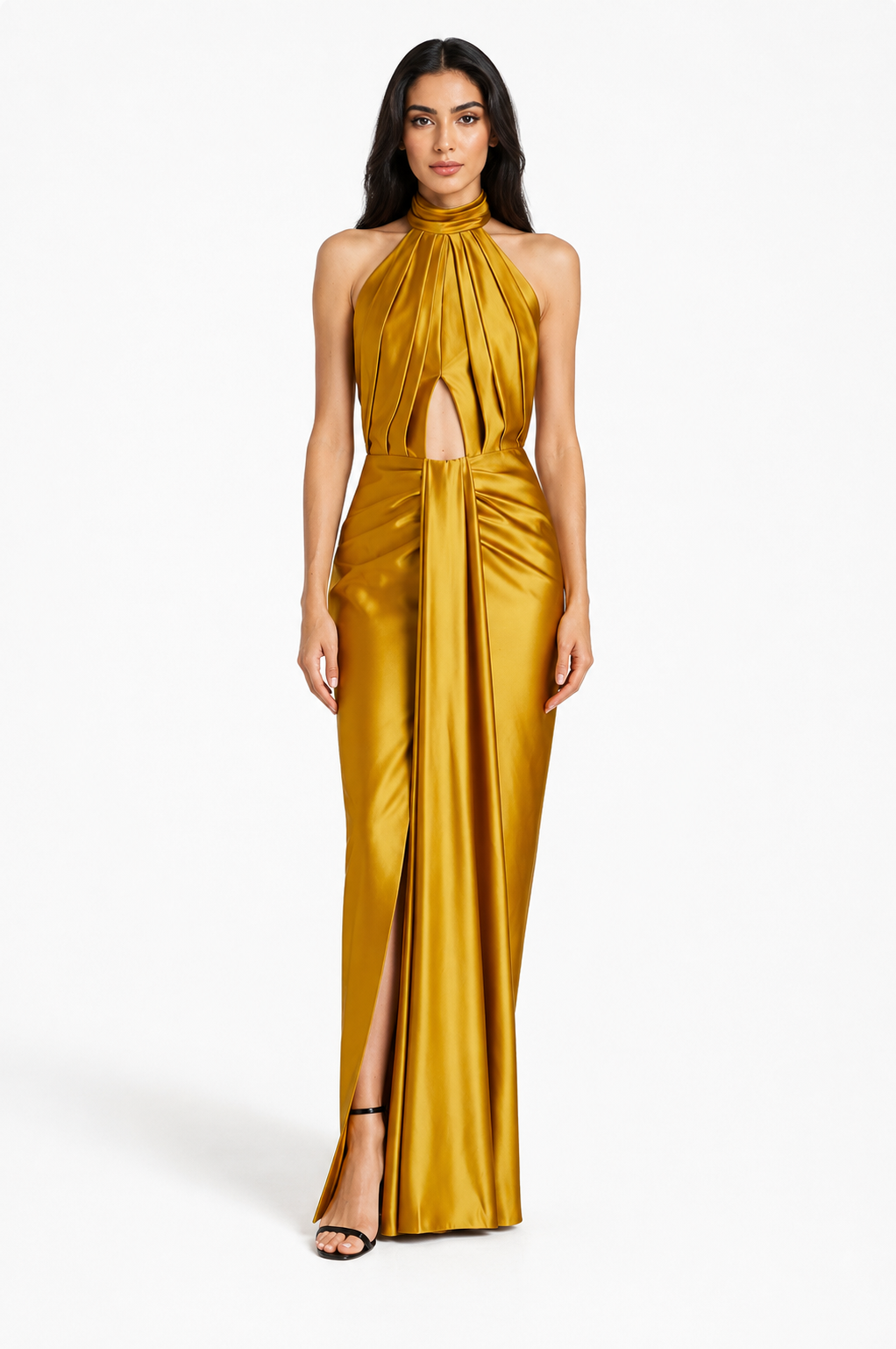 Satin Halter Cutout Maxi Dress – AURELIA