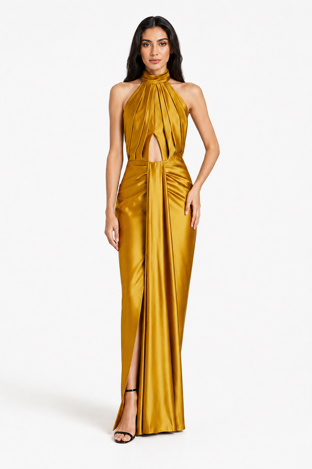 Satin Halter Cutout Maxi Dress – AURELIA