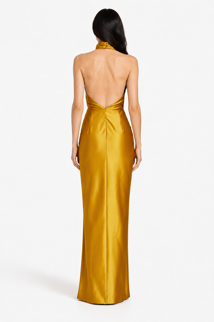 Satin Halter Cutout Maxi Dress – AURELIA
