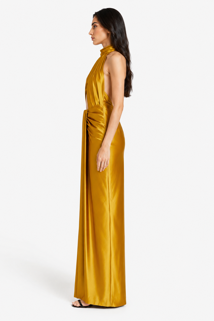 Satin Halter Cutout Maxi Dress – AURELIA