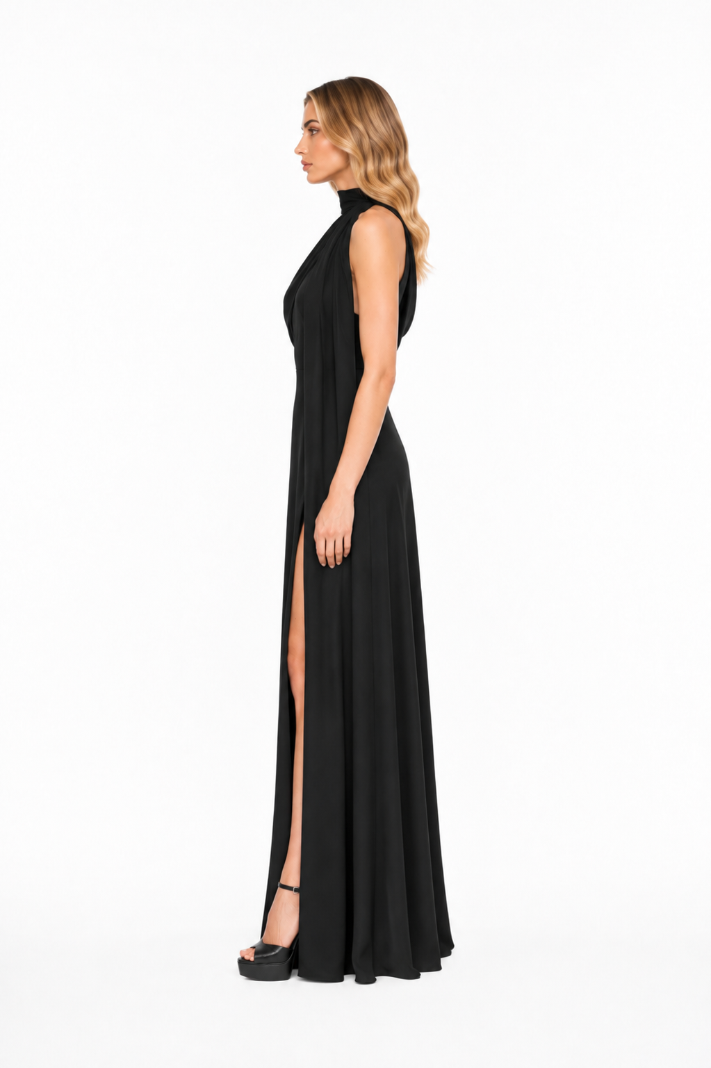 Asymmetric Halter Slit Maxi Dress – NOIRIA