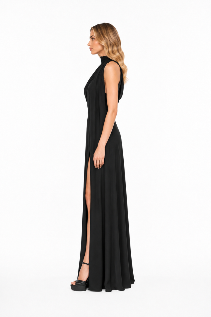 Asymmetric Halter Slit Maxi Dress – NOIRIA
