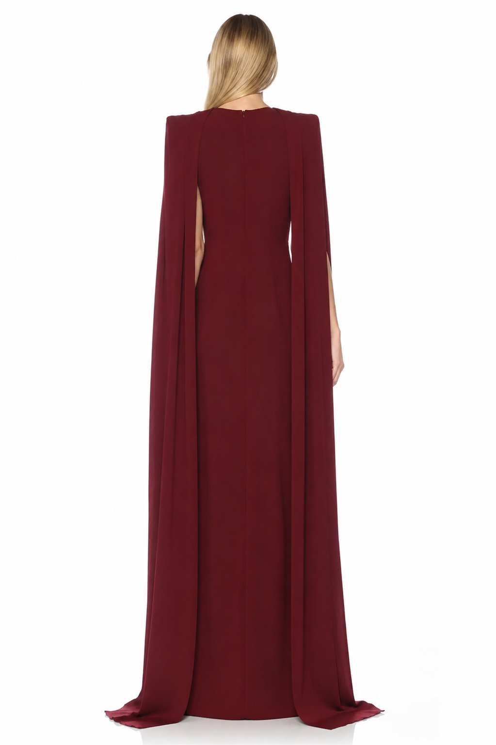 Deep V-Neck Cape Maxi Gown – BORDEAUX