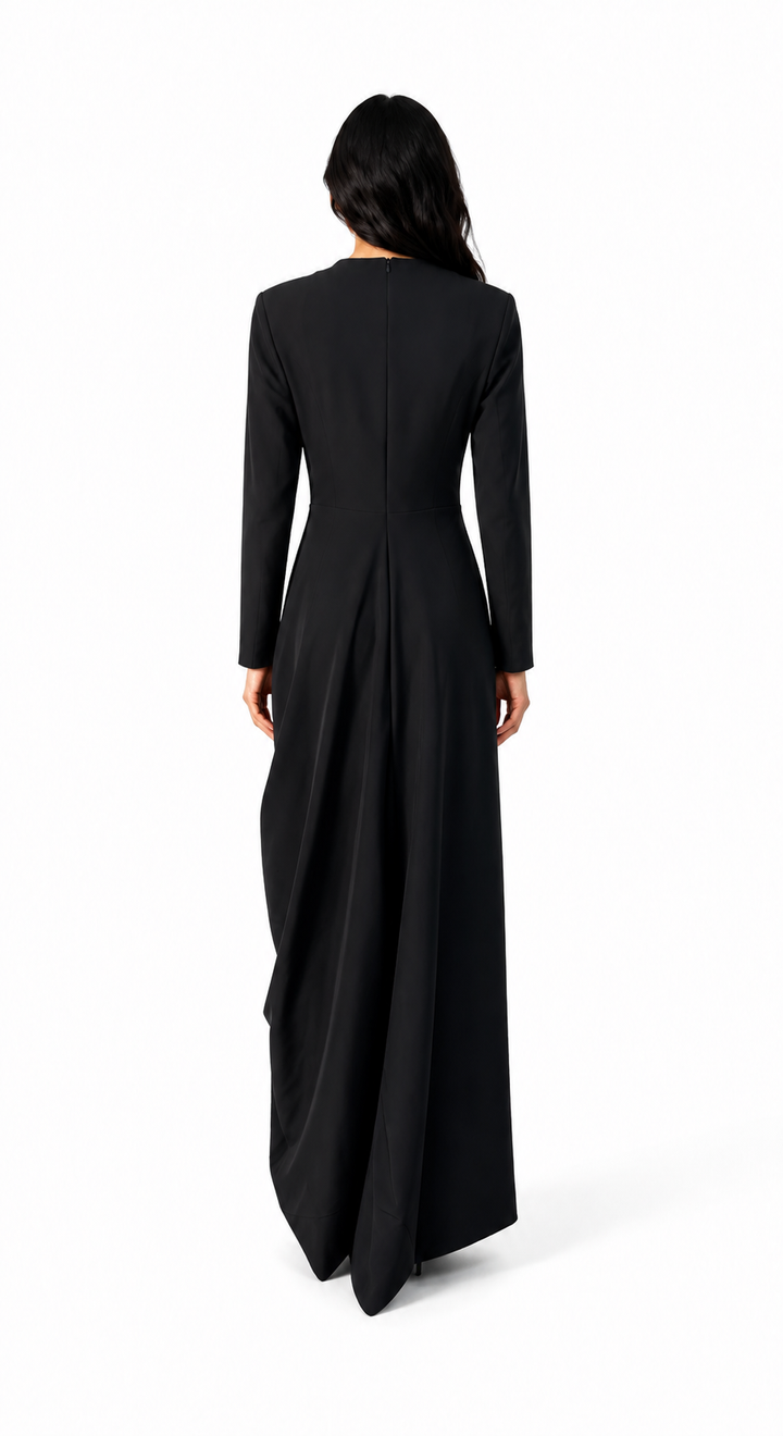 Ruched Long Sleeve Asymmetric Maxi Dress – NOCTARA