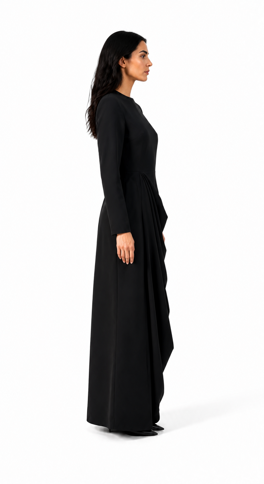 Ruched Long Sleeve Asymmetric Maxi Dress – NOCTARA