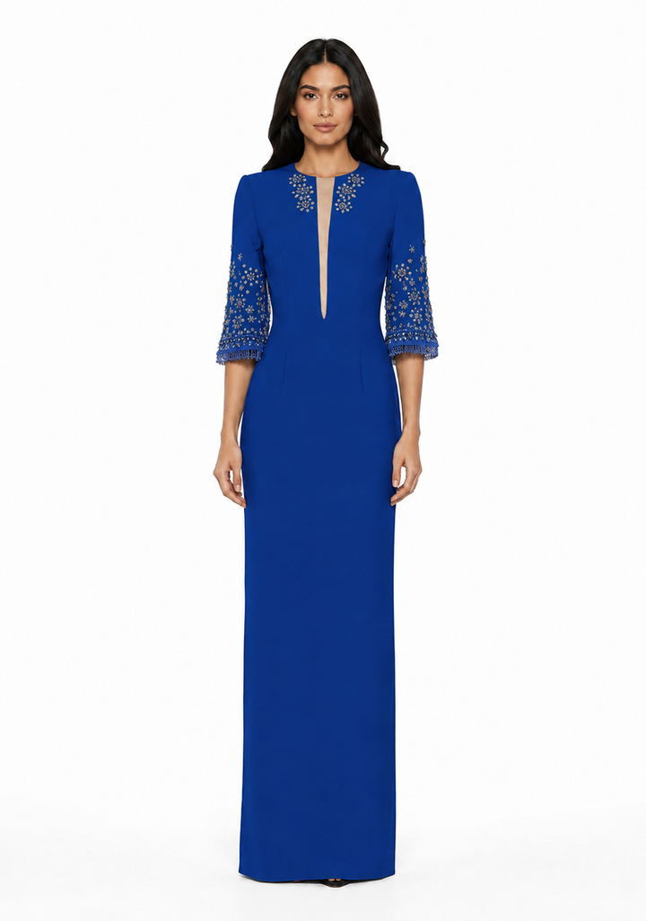 Embellished Three-Quarter Sleeve Maxi Dress – AZURIA