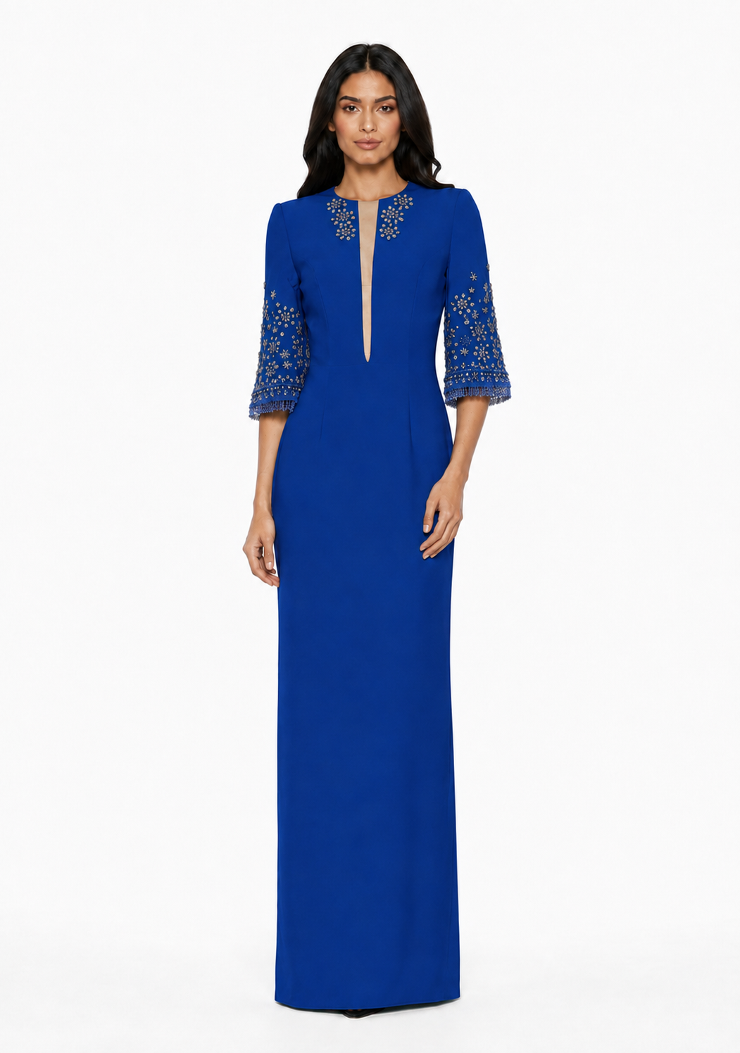 Embellished Three-Quarter Sleeve Maxi Dress – AZURIA
