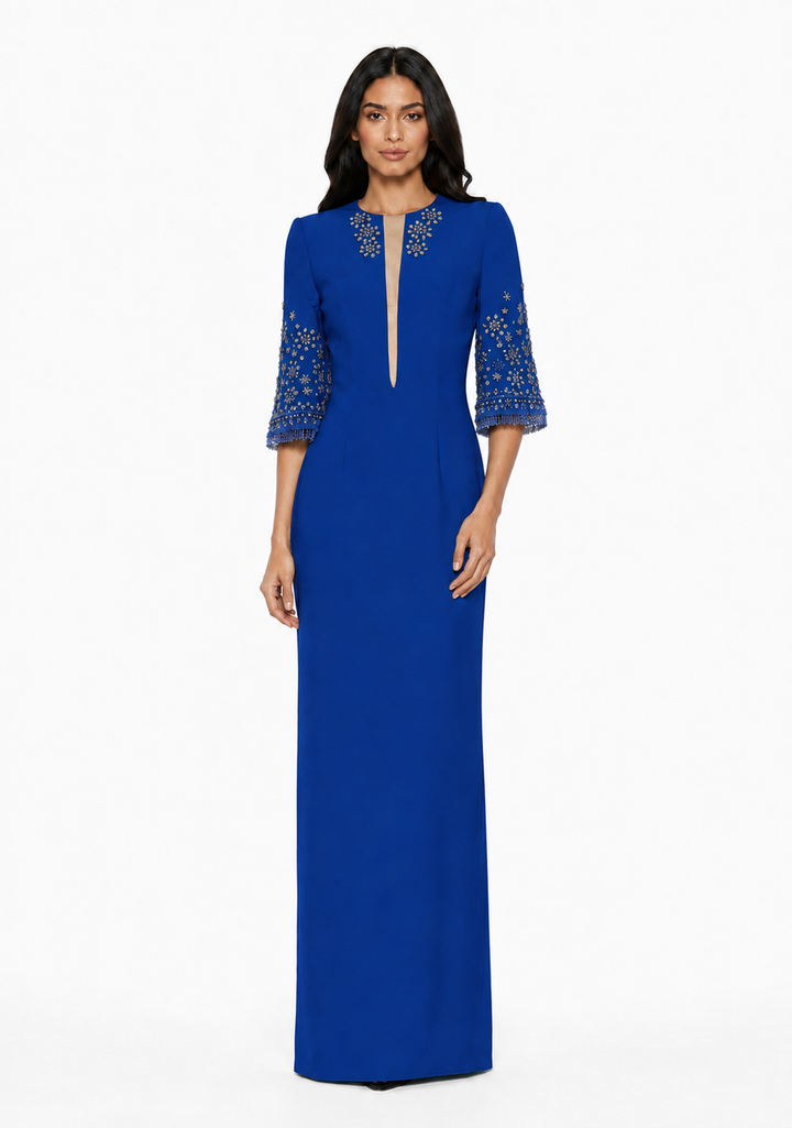 Embellished Three-Quarter Sleeve Maxi Dress – AZURIA