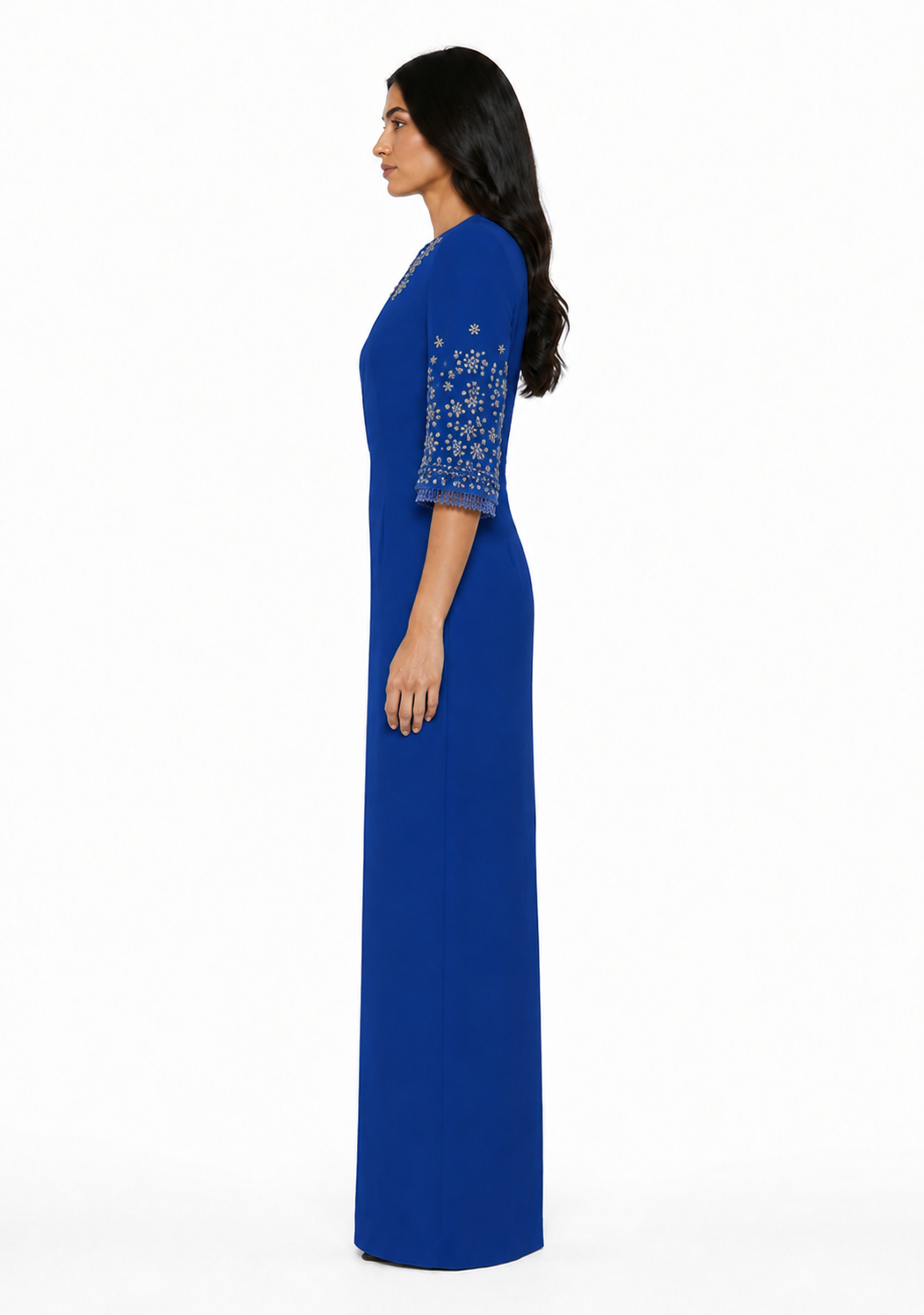 Embellished Three-Quarter Sleeve Maxi Dress – AZURIA