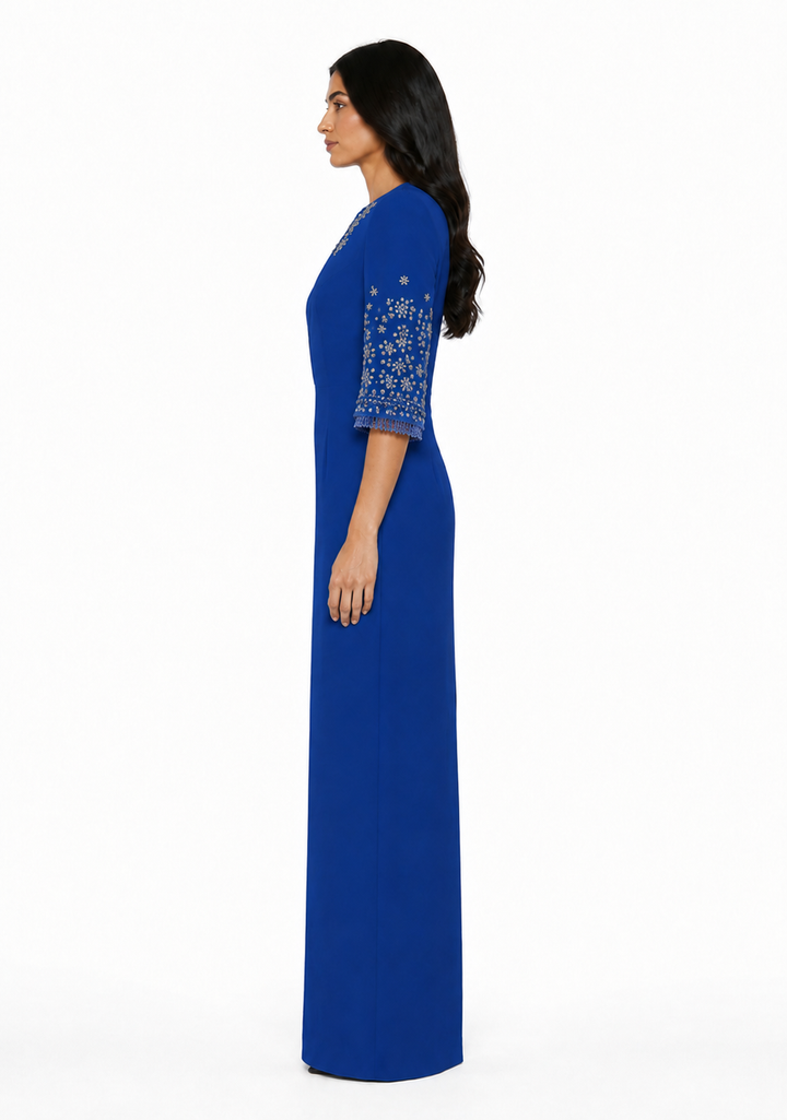 Embellished Three-Quarter Sleeve Maxi Dress – AZURIA