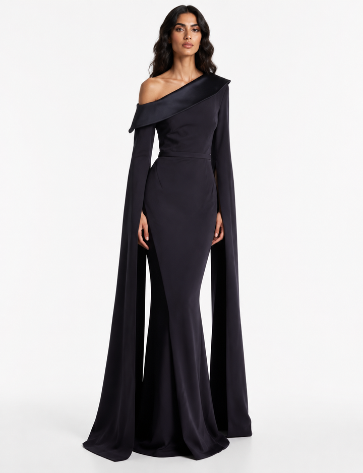 One-Shoulder Cape Mermaid Maxi Dress – NOIRELLE