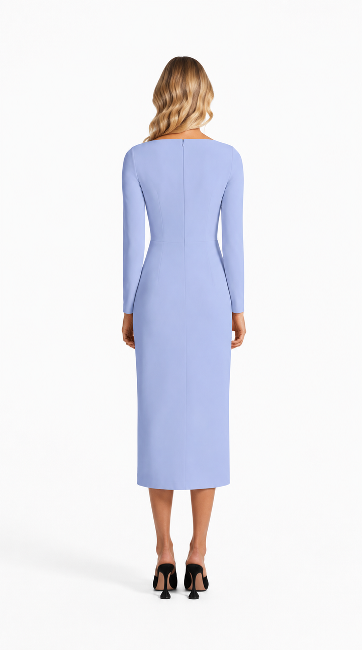 Draped Waist Long Sleeve Midi Dress – SKYELLA
