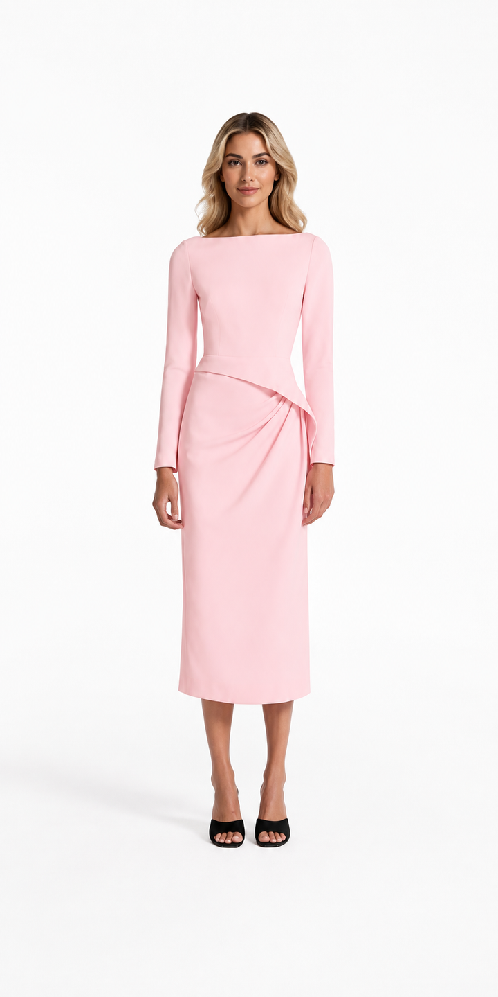 Draped Waist Long Sleeve Midi Dress – SKYELLA