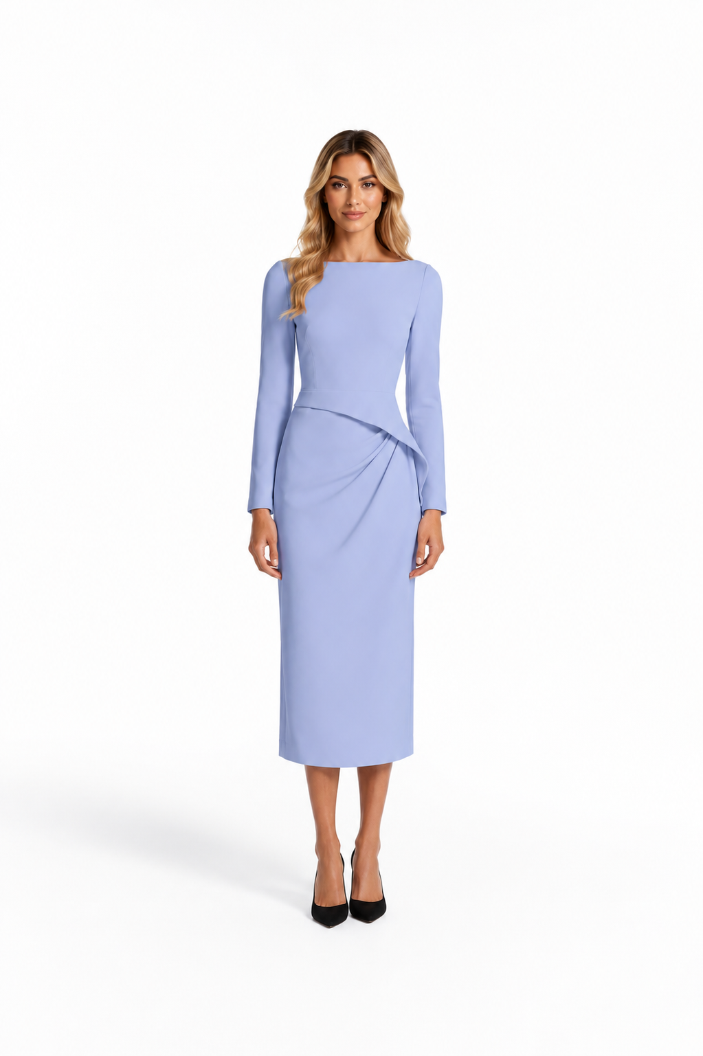 Draped Waist Long Sleeve Midi Dress – SKYELLA