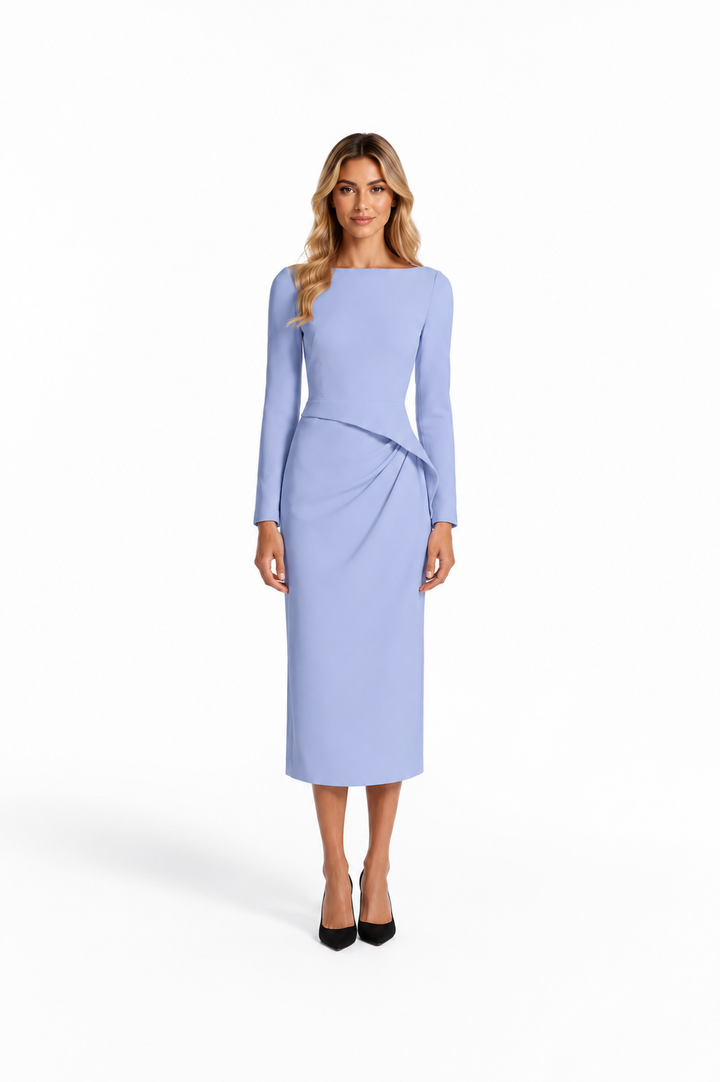 Draped Waist Long Sleeve Midi Dress – SKYELLA